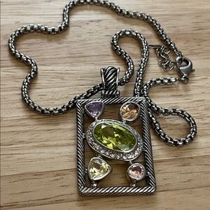 Silver tone crystal gem enhancer on a silver tone chain pastel hues open backs